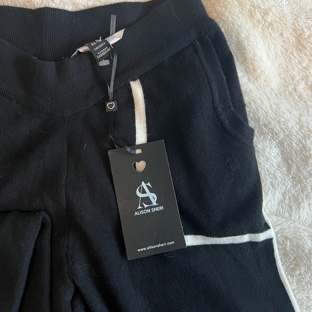 Alison Sheri Black Knit Joggers with White Stripe Detail